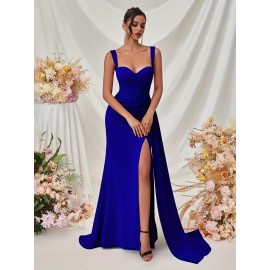 Elegant Spaghetti Strap Backless Gown with Thigh-High Slit - Perfect for Parties & Formal Events, Women's Evening Dress Elegant Spaghetti Strap Backless Gown with Thigh-High Slit - Perfect for Parties & Formal Events, Women's Evening Dress