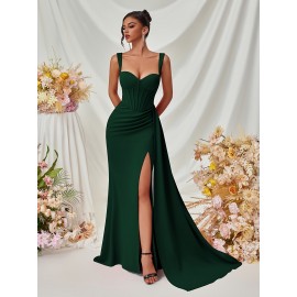 Elegant Spaghetti Strap Backless Gown with Thigh-High Slit - Perfect for Parties & Formal Events, Women's Evening Dress Elegant Spaghetti Strap Backless Gown with Thigh-High Slit - Perfect for Parties & Formal Events, Women's Evening Dress