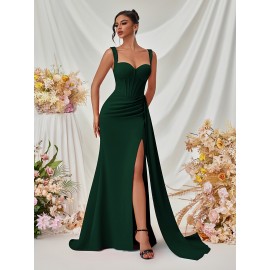 Elegant Spaghetti Strap Backless Gown with Thigh-High Slit - Perfect for Parties & Formal Events, Women's Evening Dress Elegant Spaghetti Strap Backless Gown with Thigh-High Slit - Perfect for Parties & Formal Events, Women's Evening Dress