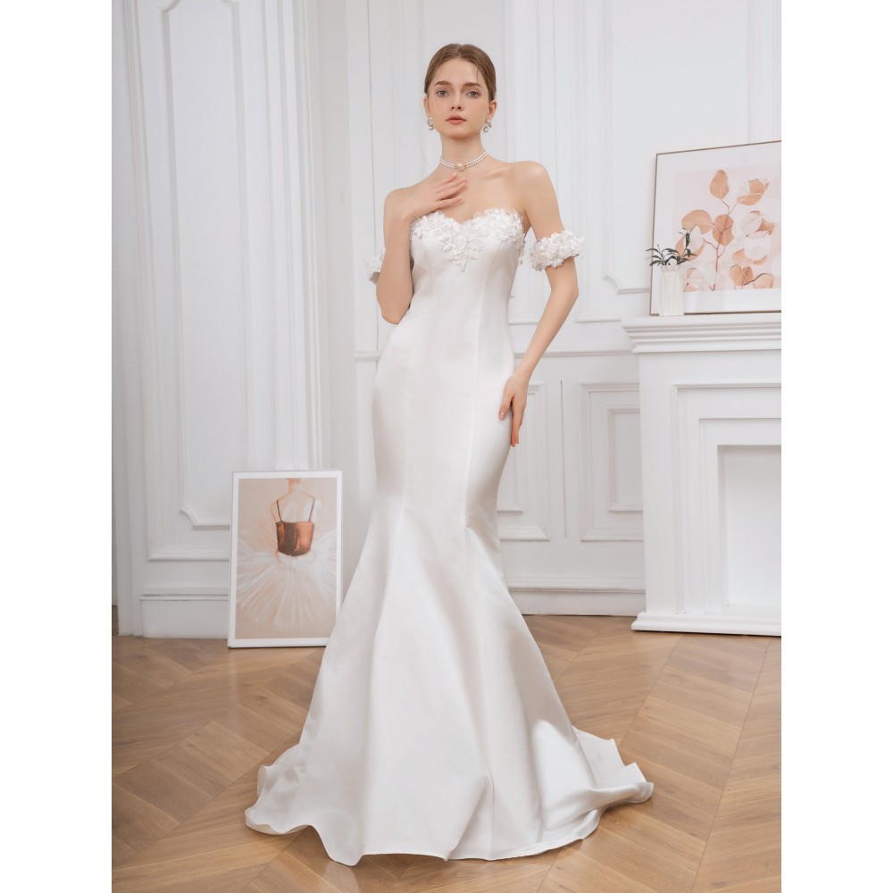 Elegant Off-Shoulder Ruffle Hem Wedding Dress - Exquisite Tie Back Wedding Party Gown for Women - Formal Evening, Occasion, Engagement, Ceremony, and Reception Wear Elegant Off-Shoulder Ruffle Hem Wedding Dress - Exquisite Tie Back Wedding Party Gown for Women - Formal Evening, Occasion, Engagement, Ceremony, and Reception Wear