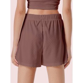 Sold Ribbed Elastic Waist Shorts, Casual Basic Shorts For Summer & Spring, Women's Clothing Sold Ribbed Elastic Waist Shorts, Casual Basic Shorts For Summer & Spring, Women's Clothing