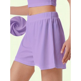 Sold Ribbed Elastic Waist Shorts, Casual Basic Shorts For Summer & Spring, Women's Clothing Sold Ribbed Elastic Waist Shorts, Casual Basic Shorts For Summer & Spring, Women's Clothing