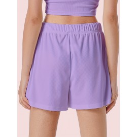 Sold Ribbed Elastic Waist Shorts, Casual Basic Shorts For Summer & Spring, Women's Clothing Sold Ribbed Elastic Waist Shorts, Casual Basic Shorts For Summer & Spring, Women's Clothing