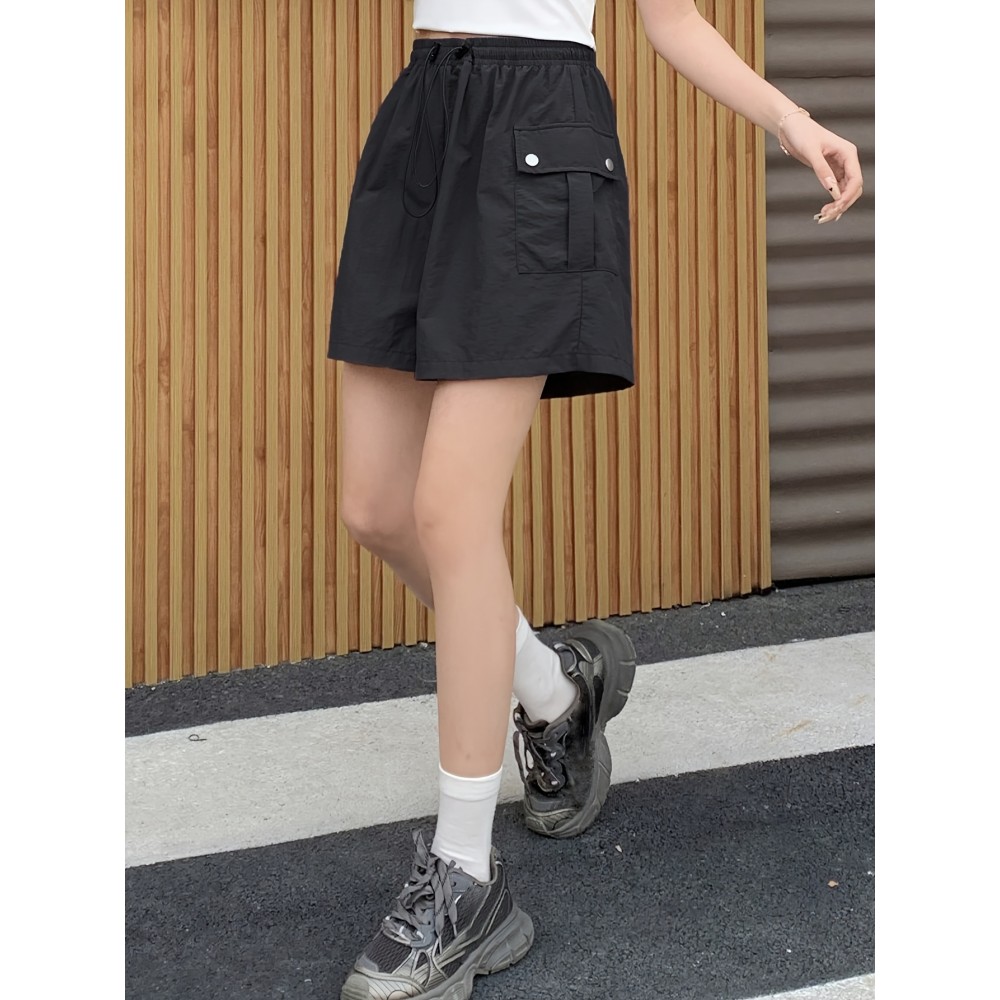 Summer Chic Drawstring Cargo Shorts - Comfortable Polyamide Fabric, Machine Washable, Solid Color, Casual Style for Women - Perfect for Outdoor Activities Summer Chic Drawstring Cargo Shorts - Comfortable Polyamide Fabric, Machine Washable, Solid Color, Casual Style for Women - Perfect for Outdoor Activities