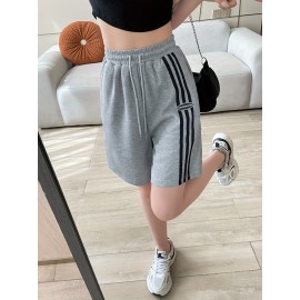 Women's Casual Sporty Shorts - Loose Fit, Mid-Rise with Drawstring Waistband, Breathable Polyester, Letter Print Design for Spring/Summer/Fall Women's Casual Sporty Shorts - Loose Fit, Mid-Rise with Drawstring Waistband, Breathable Polyester, Letter Print Design for Spring/Summer/Fall