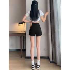 Solid Color Slim Shorts, Casual High Waist Shorts For Spring & Summer, Women's Clothing Solid Color Slim Shorts, Casual High Waist Shorts For Spring & Summer, Women's Clothing