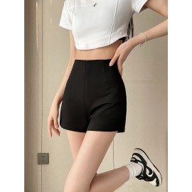 Solid Color Slim Shorts, Casual High Waist Shorts For Spring & Summer, Women's Clothing Solid Color Slim Shorts, Casual High Waist Shorts For Spring & Summer, Women's Clothing