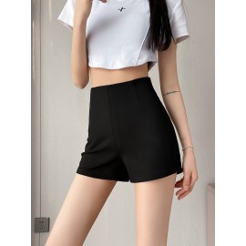 Solid Color Slim Shorts, Casual High Waist Shorts For Spring & Summer, Women's Clothing Solid Color Slim Shorts, Casual High Waist Shorts For Spring & Summer, Women's Clothing