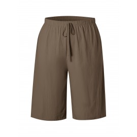 1pc Women'S Casual Polyester Shorts, Solid Color, All-Season, Woven Fabric, with Fake Drawstring Detail 1pc Women'S Casual Polyester Shorts, Solid Color, All-Season, Woven Fabric, with Fake Drawstring Detail