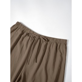 1pc Women'S Casual Polyester Shorts, Solid Color, All-Season, Woven Fabric, with Fake Drawstring Detail 1pc Women'S Casual Polyester Shorts, Solid Color, All-Season, Woven Fabric, with Fake Drawstring Detail