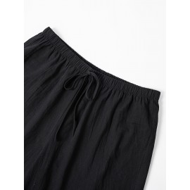 1pc Women'S Casual Polyester Shorts, Solid Color, All-Season, Woven Fabric, with Fake Drawstring Detail 1pc Women'S Casual Polyester Shorts, Solid Color, All-Season, Woven Fabric, with Fake Drawstring Detail