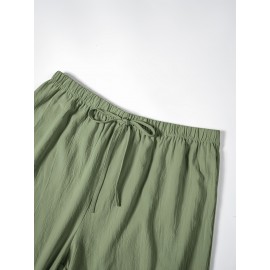 1pc Women'S Casual Polyester Shorts, Solid Color, All-Season, Woven Fabric, with Fake Drawstring Detail 1pc Women'S Casual Polyester Shorts, Solid Color, All-Season, Woven Fabric, with Fake Drawstring Detail