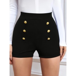Double Breasted High Waist Shorts, Versatile Shorts For Spring & Summer, Women's Clothing Double Breasted High Waist Shorts, Versatile Shorts For Spring & Summer, Women's Clothing