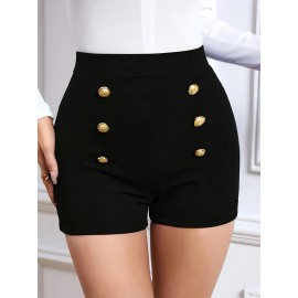 Double Breasted High Waist Shorts, Versatile Shorts For Spring & Summer, Women's Clothing Double Breasted High Waist Shorts, Versatile Shorts For Spring & Summer, Women's Clothing