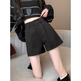 Elegant High-Waist Fleece Shorts for Women - Slimming A-Line Fit, Perfect for Fall & Winter with Pockets Elegant High-Waist Fleece Shorts for Women - Slimming A-Line Fit, Perfect for Fall & Winter with Pockets