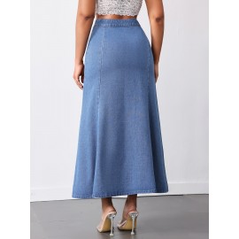 Women'S High-Waist Mermaid Denim Skirt, Casual Style, Non-Stretch Cotton Blend, Solid Color, with Zipper Detail, for Spring/Summer/Fall - Woven Fish Tail Skirt Women'S High-Waist Mermaid Denim Skirt, Casual Style, Non-Stretch Cotton Blend, Solid Color, with Zipper Detail, for Spring/Summer/Fall - Woven Fish Tail Skirt