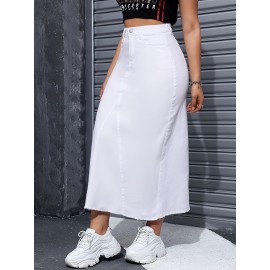 Fashion Comfy Long Denim Skirt, Versatile & Stylish Long Skirt For Every Day, Women's Clothing Fashion Comfy Long Denim Skirt, Versatile & Stylish Long Skirt For Every Day, Women's Clothing