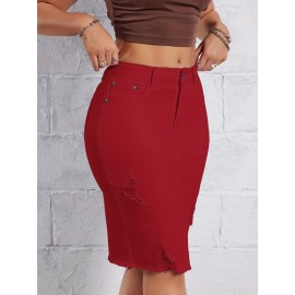 Hot Ripped High Waisted Bodycon Midi Denim Skirt, Women's Denim Jeans & Clothing Hot Ripped High Waisted Bodycon Midi Denim Skirt, Women's Denim Jeans & Clothing