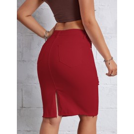 Hot Ripped High Waisted Bodycon Midi Denim Skirt, Women's Denim Jeans & Clothing Hot Ripped High Waisted Bodycon Midi Denim Skirt, Women's Denim Jeans & Clothing