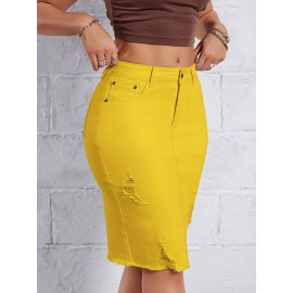 Hot Ripped High Waisted Bodycon Midi Denim Skirt, Women's Denim Jeans & Clothing Hot Ripped High Waisted Bodycon Midi Denim Skirt, Women's Denim Jeans & Clothing