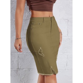 Hot Ripped High Waisted Bodycon Midi Denim Skirt, Women's Denim Jeans & Clothing Hot Ripped High Waisted Bodycon Midi Denim Skirt, Women's Denim Jeans & Clothing