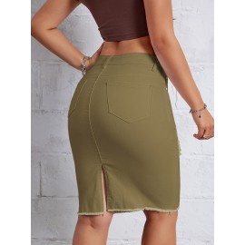 Hot Ripped High Waisted Bodycon Midi Denim Skirt, Women's Denim Jeans & Clothing Hot Ripped High Waisted Bodycon Midi Denim Skirt, Women's Denim Jeans & Clothing