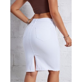 Hot Ripped High Waisted Bodycon Midi Denim Skirt, Women's Denim Jeans & Clothing Hot Ripped High Waisted Bodycon Midi Denim Skirt, Women's Denim Jeans & Clothing