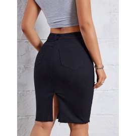 Hot Ripped High Waisted Bodycon Midi Denim Skirt, Women's Denim Jeans & Clothing Hot Ripped High Waisted Bodycon Midi Denim Skirt, Women's Denim Jeans & Clothing