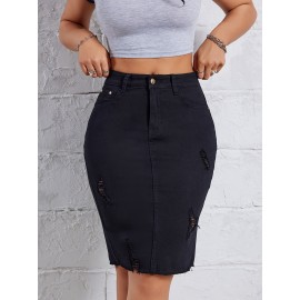 Hot Ripped High Waisted Bodycon Midi Denim Skirt, Women's Denim Jeans & Clothing Hot Ripped High Waisted Bodycon Midi Denim Skirt, Women's Denim Jeans & Clothing
