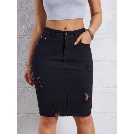 Hot Ripped High Waisted Bodycon Midi Denim Skirt, Women's Denim Jeans & Clothing Hot Ripped High Waisted Bodycon Midi Denim Skirt, Women's Denim Jeans & Clothing
