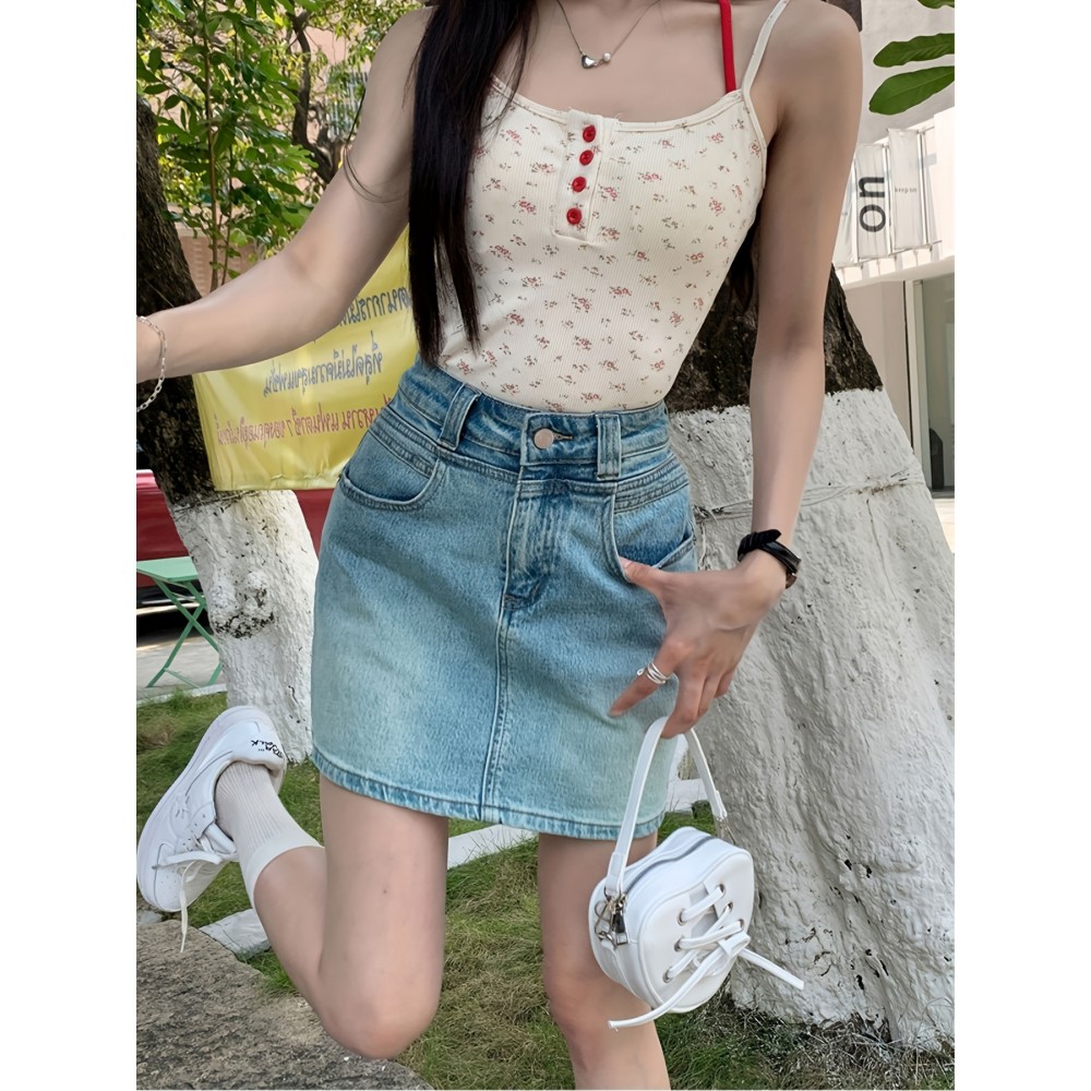 Plain Washed Blue High Rise Basic Style Mini Denim Skirt, Women's Denim Jeans & Clothing Plain Washed Blue High Rise Basic Style Mini Denim Skirt, Women's Denim Jeans & Clothing