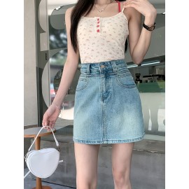 Plain Washed Blue High Rise Basic Style Mini Denim Skirt, Women's Denim Jeans & Clothing Plain Washed Blue High Rise Basic Style Mini Denim Skirt, Women's Denim Jeans & Clothing
