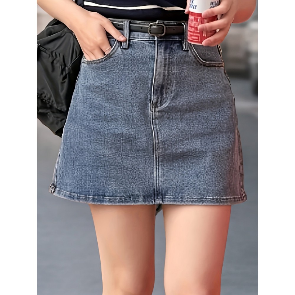 Mini Denim Skirt with Slash Pockets - Women's Denim Skirts for Casual Wear, Versatile, Basic, Washed Blue, Pocket Details, Easy to Style - Perfect for Daily Life, Outdoor Activities, and Travel Mini Denim Skirt with Slash Pockets - Women's Denim Skirts for Casual Wear, Versatile, Basic, Washed Blue, Pocket Details, Easy to Style - Perfect for Daily Life, Outdoor Activities, and Travel