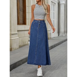 Plain Washed Blue Button Fly Casual Style A-line Maxi Denim Skirt, Women's Denim Jeans & Clothing Plain Washed Blue Button Fly Casual Style A-line Maxi Denim Skirt, Women's Denim Jeans & Clothing