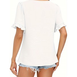 Vibrant Solid Color Square Neck Short Sleeve Blouse - Ruched Bust, Micro Elasticity, Machine Washable - Perfect for Mature Womens Casual Summer Clothing Vibrant Solid Color Square Neck Short Sleeve Blouse - Ruched Bust, Micro Elasticity, Machine Washable - Perfect for Mature Womens Casual Summer Clothing