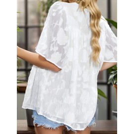 Womens 3/4 Bell Sleeve Blouse Summer Crewneck Lace Tops Floral Shirts Womens 3/4 Bell Sleeve Blouse Summer Crewneck Lace Tops Floral Shirts