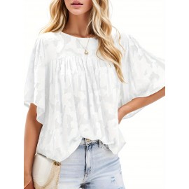 Womens 3/4 Bell Sleeve Blouse Summer Crewneck Lace Tops Floral Shirts Womens 3/4 Bell Sleeve Blouse Summer Crewneck Lace Tops Floral Shirts