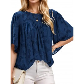 Womens 3/4 Bell Sleeve Blouse Summer Crewneck Lace Tops Floral Shirts Womens 3/4 Bell Sleeve Blouse Summer Crewneck Lace Tops Floral Shirts