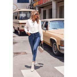 Women's Satin Silk Long Sleeve Blouse with Bow Tie Neck Office Work Wear Elegant Tops Women's Satin Silk Long Sleeve Blouse with Bow Tie Neck Office Work Wear Elegant Tops