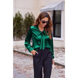 Women's Satin Silk Long Sleeve Blouse with Bow Tie Neck Office Work Wear Elegant Tops Women's Satin Silk Long Sleeve Blouse with Bow Tie Neck Office Work Wear Elegant Tops