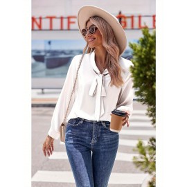 Women's Satin Silk Long Sleeve Blouse with Bow Tie Neck Office Work Wear Elegant Tops Women's Satin Silk Long Sleeve Blouse with Bow Tie Neck Office Work Wear Elegant Tops