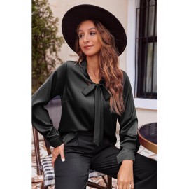Women's Satin Silk Long Sleeve Blouse with Bow Tie Neck Office Work Wear Elegant Tops Women's Satin Silk Long Sleeve Blouse with Bow Tie Neck Office Work Wear Elegant Tops
