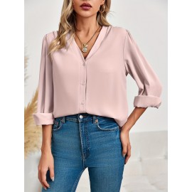 Women's Business Casual Tops Summer Long Sleeve Silk Button Down Shirts V Neck Chiffon Blouses Women's Business Casual Tops Summer Long Sleeve Silk Button Down Shirts V Neck Chiffon Blouses